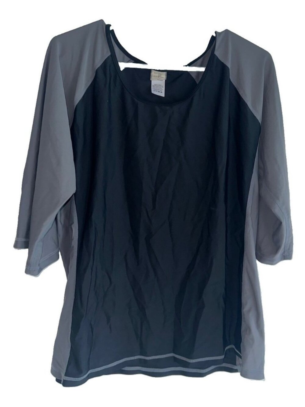 Ella Mar Womens 3/4 Sleeve Swim Top Plus Sz 1X Black Gray Colorblock Modest